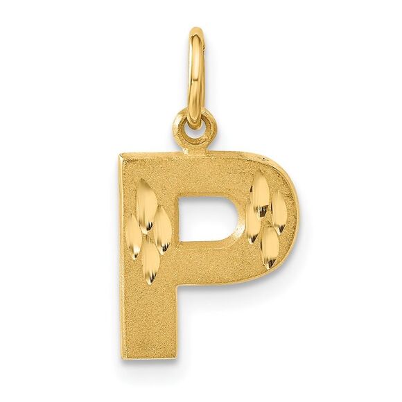 14k Yellow Gold, Julia Collection, Small Satin Block Initial P Pendant - Picture 1 of 5